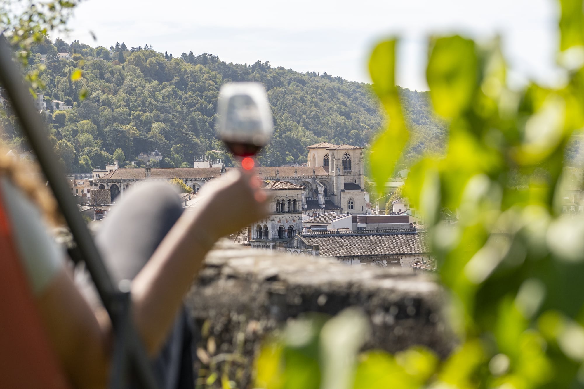 verre de vin et vienne en arrière plan