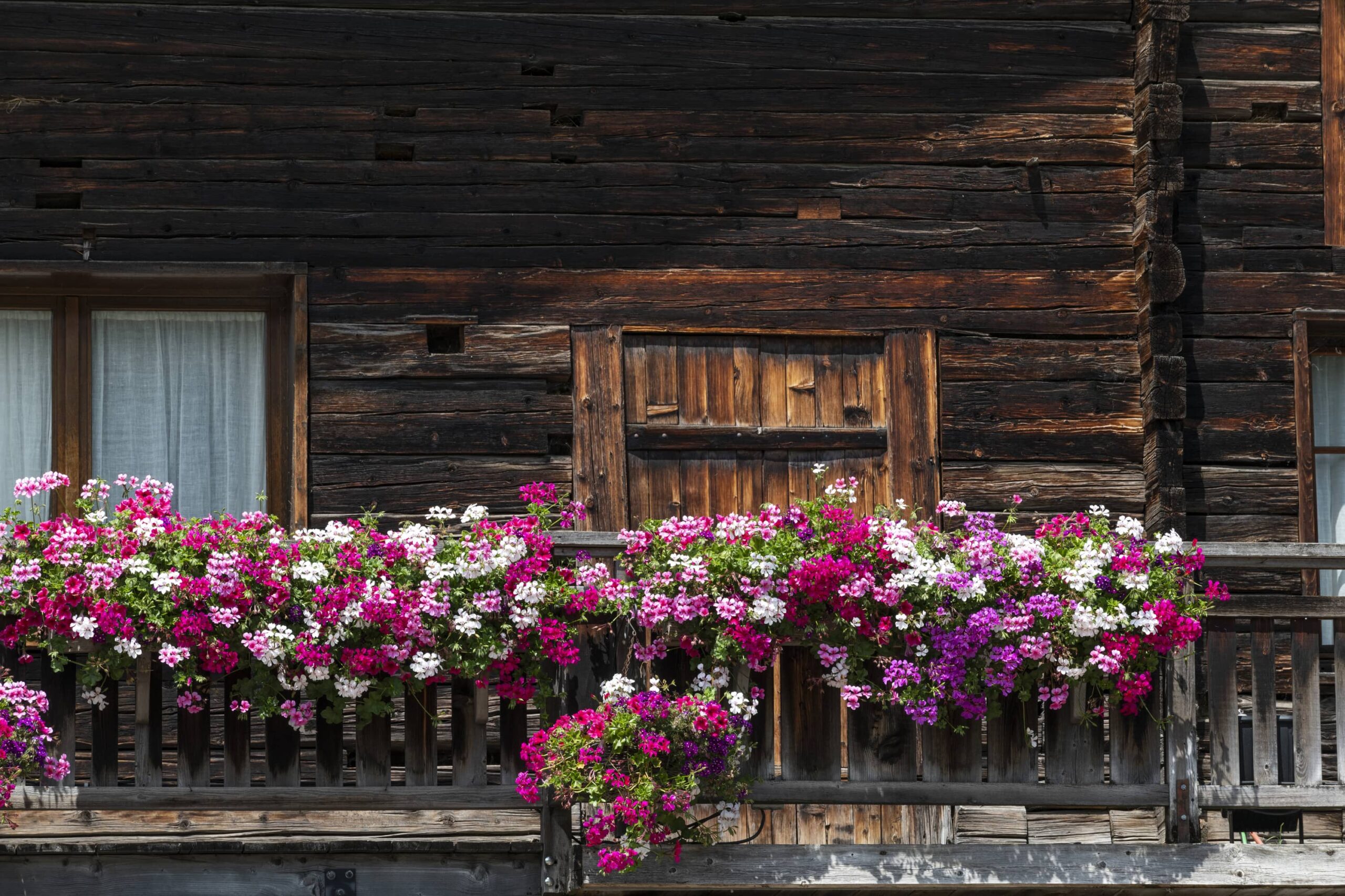 balcon fleuri chalet en bois