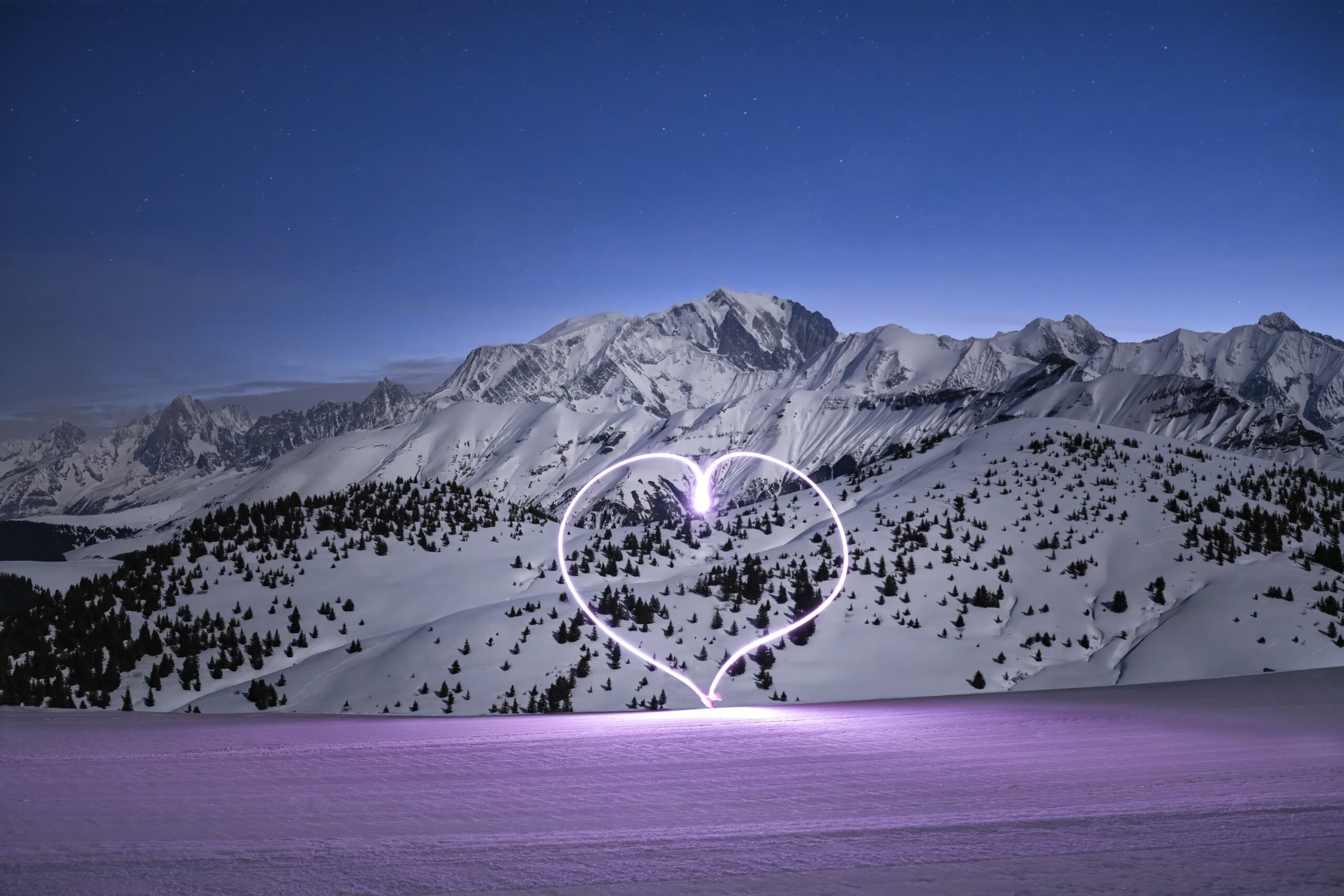 light painting coeur mont blanc